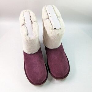 Koolaburra Purple and White Ankle Booties with Cozy Suede and Sherpa Sz 9